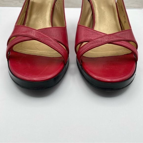 Charles Jourdan Red Leather Pumps With Back Heel - Picture 3 of 12